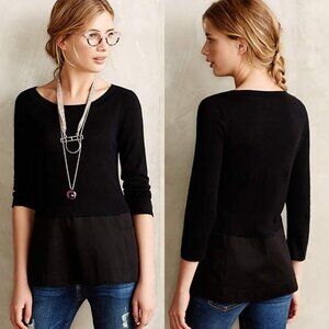 ANTHROPOLOGIE Breeze Point Sweater Black Top by Moth Mixed Materials Pockets